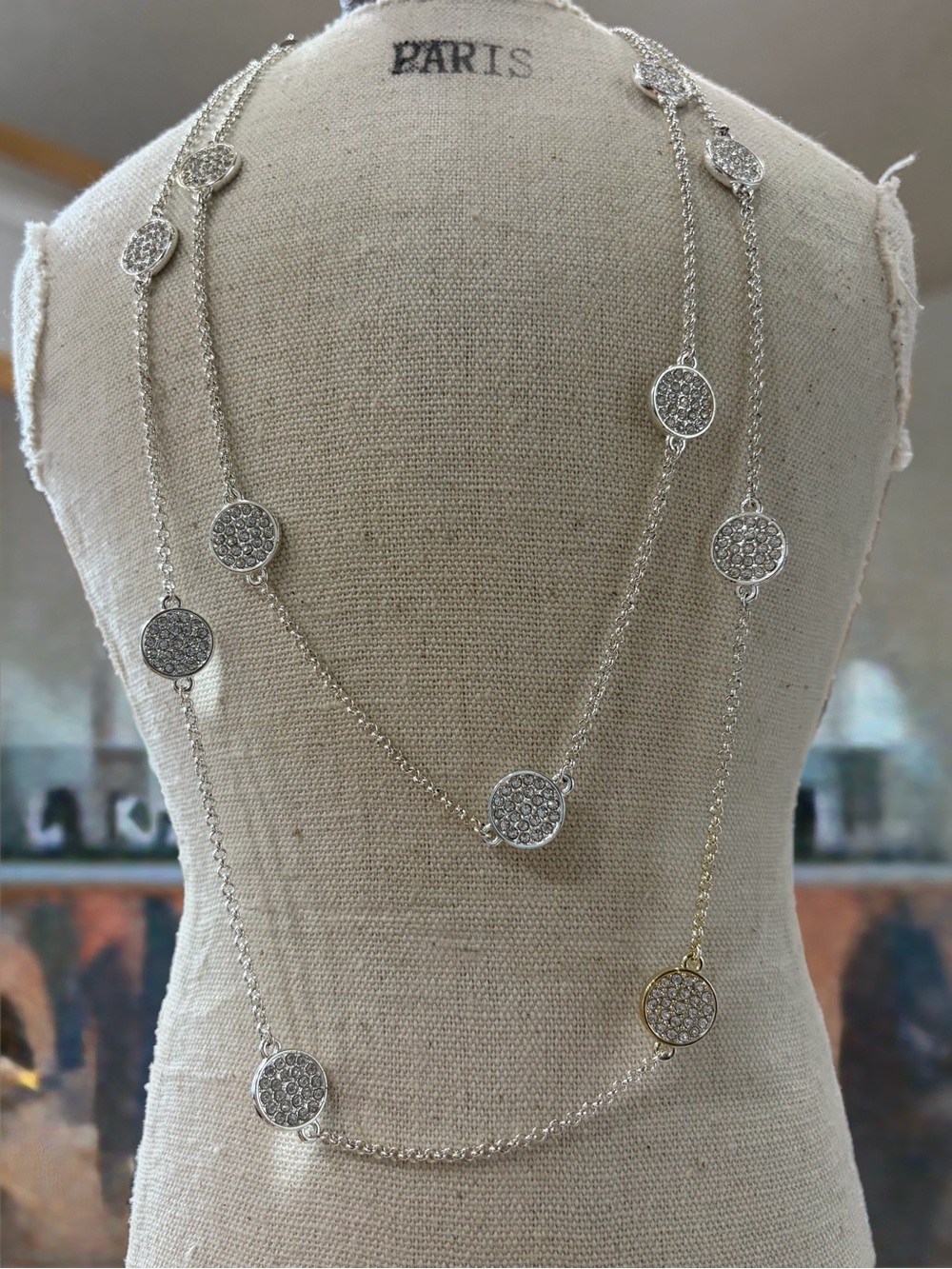 Lauren Ralph Lauren Long Silver Pave Disc Station Necklace & drop earrings